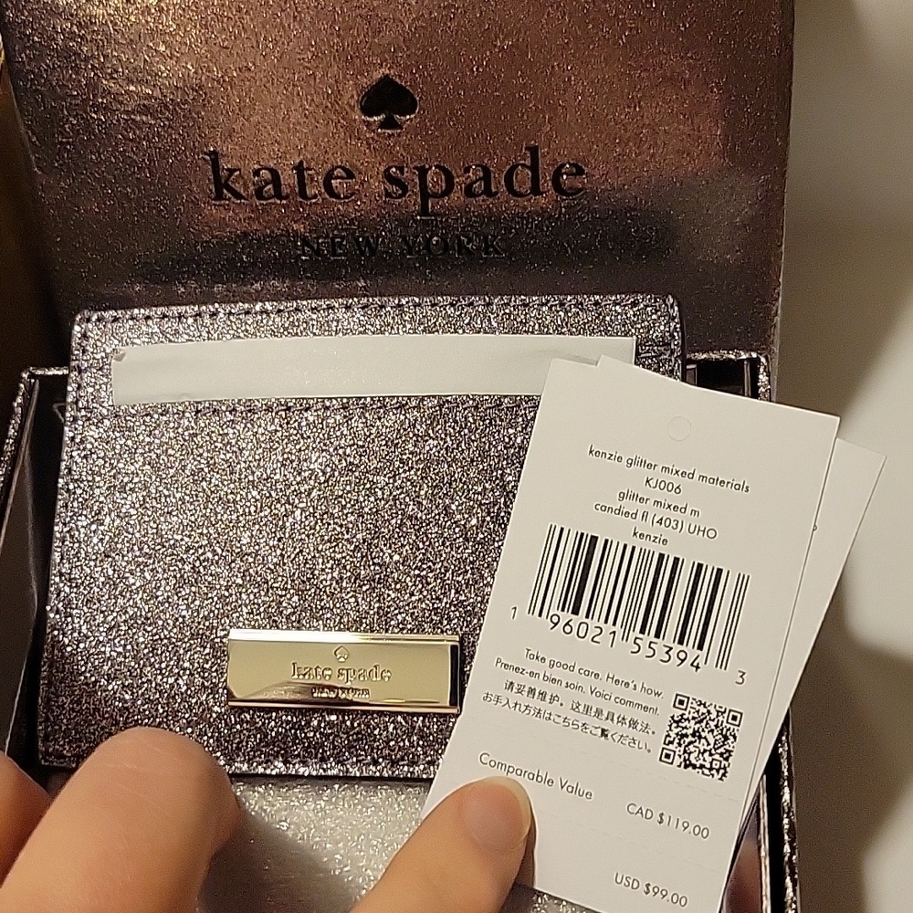 Sparkling Silver Kate Spade Card Holder Brand New In Box Never Used W/ Tags - Picture 12 of 14